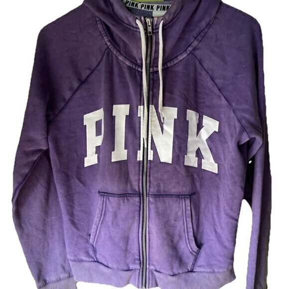 Victoria's Secret Tops - Vintage PINK Victoria Secret Full Zip Hoodie Purple White Women's Size Large